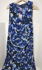 I Heart Ronson Women's Blue Tank Dress Floral Tie Waist Dress Sz S NWT - Picture 1 of 16