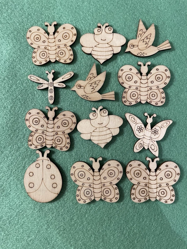 12 X Wooden Butterflies/Birds/Bee/Dragonfly Laser Cut MDF Craft Shapes - Image 1 of 1