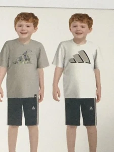 Adidas Boys 3 Piece T-Shirt and Shorts Set Tan White Blue - Size 2T - Picture 1 of 5