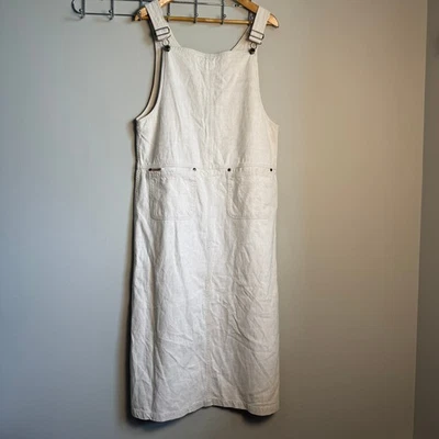 Vintage Cherokee Womens Linen Blend Overalls Maxi Dress Cream Size S Festival - Image 1 of 4