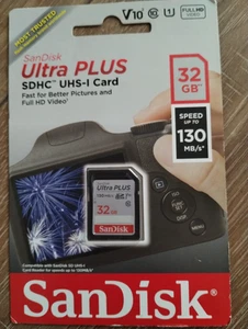 karta sandisk Ultra Plus SDHC UHS-1, 32 GB, prędkość do 130MB/s. - Zdjęcie 1 z 3