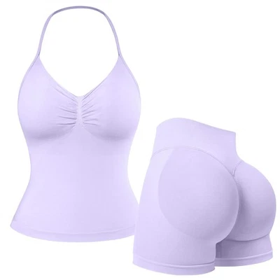 2 peças conjuntos de treino femininos acolchoados longline sutiã esportivo regata booty elevador shorts academia - Imagem 1 de 4