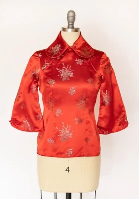 Blusa china Cheongsam Top seda satinada años 60 XS Foto 1 de 4