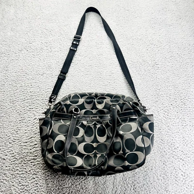 Auth Coach Signature Diaper Baby Bag Large Tote Purse F18376 Black/Gray - Image 1 of 4