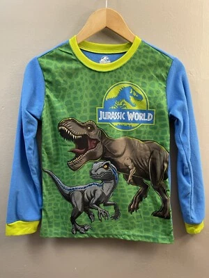 Jurassic World Kids Boys Dinosaurs Fleece Long Sleeve PJ Top Green Blue Sz 10/12 - Изображение 1 из 4