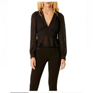 French Connection Brenna Fil Coupe V-neck Top In Black - Picture 1 of 5