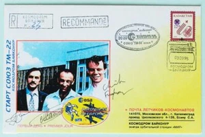 RUSSIA Kazakistan 1995 SPACE, equipaggio/cosmonauta firmato razzo SOYUZ TM-22 LOOK - Foto 1 di 4