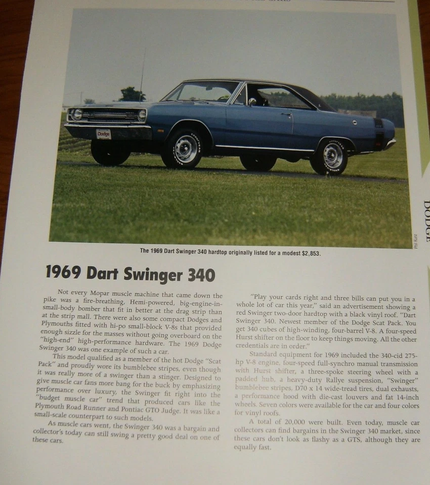 1969 Dodge Dart Swinger 340 Specs Info Photo 69 Mopar - Image 1 of 1