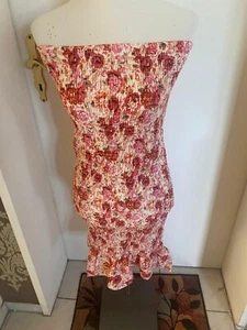 Damen Bandeau Bodycon Kleid Gerippt Blümchen Sommer Urlaub Strand Offshoulder 36 - Bild 1 von 3