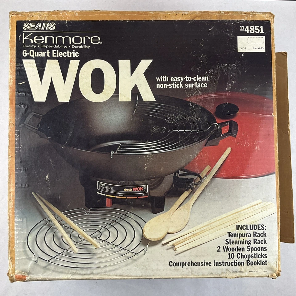 Wok eléctrico antiadherente superficie roja vintage MCM 6 cuartos de galón #114851 completo como nuevo Foto 1 de 4