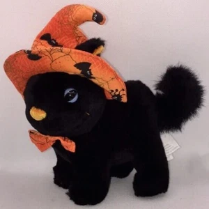 Sears Canada Halloween Black Cat Kitty Stuffed Plush 7” Orange Witch Hat Bats - Picture 1 of 11