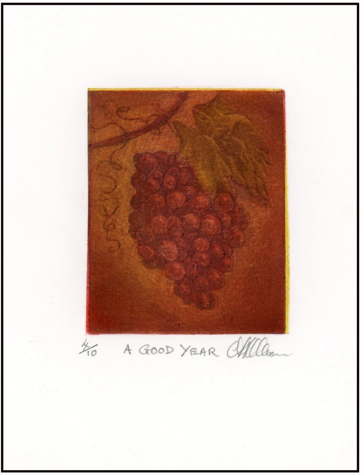 Grapes Wine "A Good Year" VITICULTURE VINEYARD. Original Color MEZZOTINT signed - Image 1 of 1
