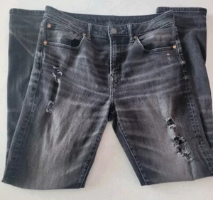 American Eagle Jeans Men's 32 x 34 Black Denim Slim Straight Airflex+ Distressed - Picture 1 of 7