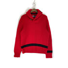 POLO RALPH LAUREN laine rouge tricoté à la main coude patch châle col pull hauts M rouge