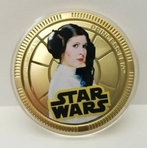 Star Wars Princess Leia Colorized Gilt Coin Niue $1 PL 24K Gold Plated - Picture 1 of 3