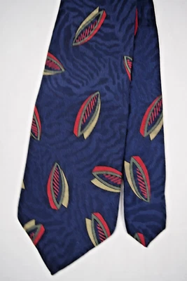 Neck Tie VTG Austin Grey 70s 80s Red Teal Evil Eye on Navy Silk Tie 56.5 x 3.75" - Image 1 of 4