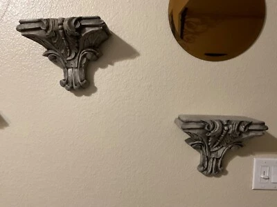 Muy Raro Set Vintage Grande ORNATEADO Estante Pared Aplique Gris Hecho en India Foto 1 de 4