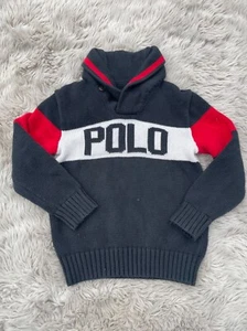 Polo Ralph Lauren Boys Sweater Logo Knit Cotton Black Red White size 3t - Picture 1 of 5