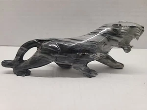 Estatua tallada negra gris mármol piedra puma pantera puma jaguar gato 8" MCM - Imagen 1 de 14
