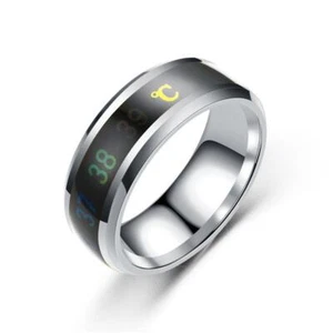 Stainless Steel Smart Ring Temperature Mood Display Fashion Waterproof Jewelry - Picture 1 of 6