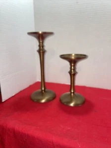 Vintage 2 Gold Toned Candleholders Pillar Candle-6.5”&9.5” Tall- Estate Find - Picture 1 of 12