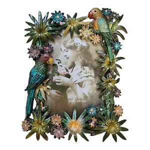 Tizo Enamel Crystal Jeweled Photo Picture Frame 3.5 X 5 Parrot And jungle - New