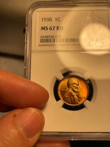 (#101471) Lincoln Cent: 1938  NGC MS 67 RD (see video) - Picture 1 of 3