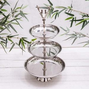 3 Tier Silver Metal Cake Stand Festive Stag Christmas Food Display - Picture 1 of 4