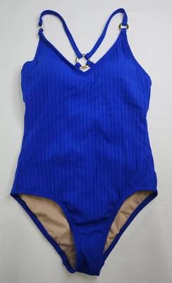 Traje de baño Kona Sol para mujer azul acanalado cobertura media 1 pieza talla S 4-6 Br incorporado Foto 1 de 4