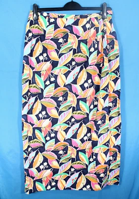 DE COLECCIÓN TALBOTS Azul Marino/Multi Algodón Sarga Estampado de Hojas Plisado ENVOLTURA FALDA LÁPIZ 14 Foto 1 de 4