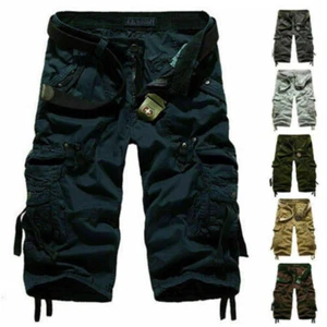Men Casual 3/4 Long Length Shorts Elasticated Waist Cotton Cargo Combat Pants AU - Picture 1 of 16