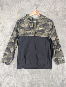 Champion Hooded Windbreaker Jacket Kid's M Camo Black Full Zip Logo Long Sleeves - Picture 1 of 7