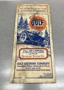 Mapa de carreteras de Boston de Nueva Inglaterra publicidad de gasolina Gulf Gasolinera principios de 1920 - Imagen 1 de 9