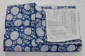 Indian Kantha Quilt Hand Block Handmade Blanket King Size Cotton - Picture 1 of 7