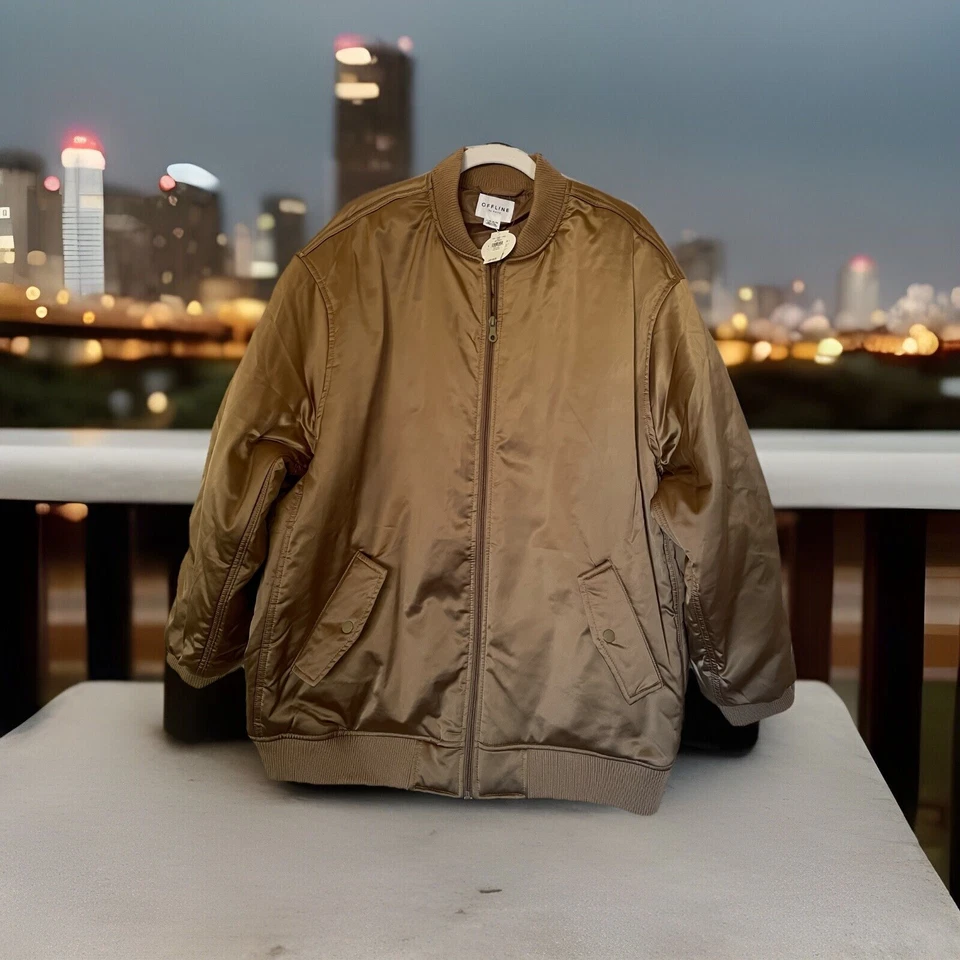 Offline By Aerie 男式轰炸机绗缝夹克美国鹰金色尺寸 L/XL/G/TG98 美元 — 第 1/4 张图片