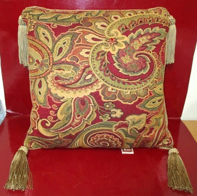 Almohada Sherry Kline Tapiz Paisley Piedrada Flecos 12" Rojo Dorado PCHF EE. UU. Foto 1 de 4