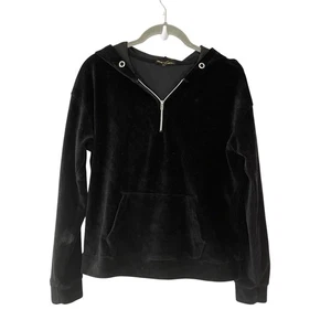 BEBE X CIARA COLLECTION Black Velour Hoodie 1/4 Zip Sweatshirt Rib Logo L - Picture 1 of 5