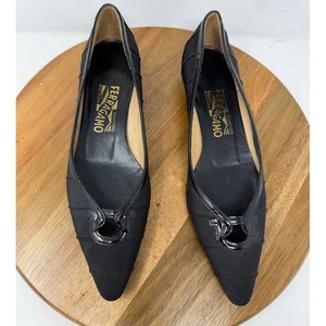 Salvatore Ferragamo Black Ribbon Bow Pointed Toe Ballet Flats Size 6B - Picture 1 of 12