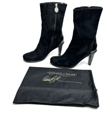 Donald J Pliner Black Suede Boots Croc Heel Round Toe Peace for Children Sz 9.5 - Image 1 of 4