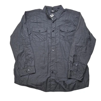 Harley Davidson Logo Shirt Mens 2XL Gray Embroidered Back Long Sleeve Button Up - Image 1 of 4