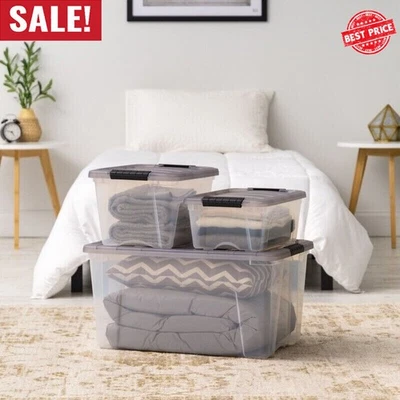 Contenedores de almacenamiento de plástico apilables con caja de cierre transparente de 19 cuartos de galón con labio oficina fuerte nuevos Foto 1 de 4