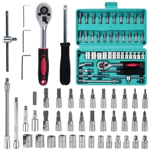 46pc Auto Tool Set 1/4" Drive Socket Ratchet Wrench, Screwdriver Kit - Picture 1 of 13