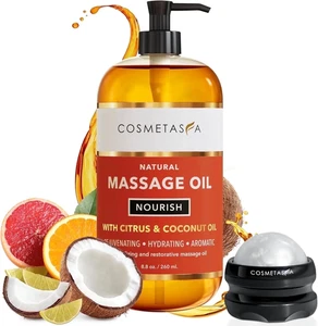 Aceite de Masaje Corporal con Aceites Cítricos y de Coco, Incluye Bola de Rodillo de Masaje, 8.8 - Imagen 1 de 12