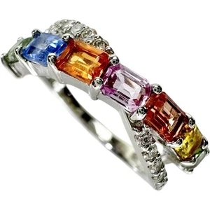 Anillo de diamantes de 1,73 quilates de zafiro multicolor de EE. UU. 6,6 quil... - Imagen 1 de 10