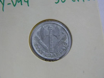 1942 France 50 Centimes Coin,  Aluminum,  Vichy, Very Fine - Image 1 of 3