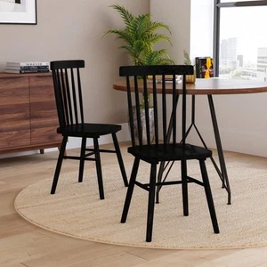 Windsor Style Commercial Solid Wood Spindle Back Dining Chairs -Set Of 2 - Picture 1 of 24