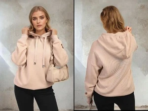 iKrush Heart Print Knitted Hoodie Hooded Regular Length Round Neck Long - Picture 1 of 14