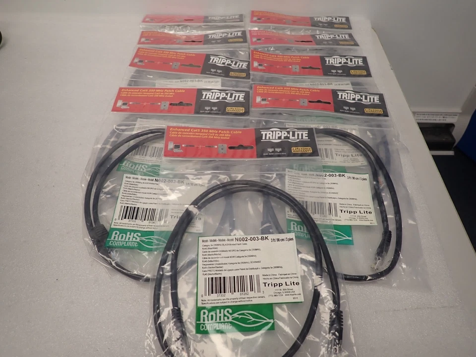 Lot of (9) TRIPP LITE Enhanced Cat5 350MHZ Patch Cables N002-003-BK - Image 1 of 1