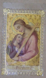 VINTAGE LAMINIERTE FRANZÖSISCHE HEILIGE KARTE, GEBETSKARTE, JESUS TRÖSTEND - Bild 1 von 2