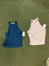 (QTY 2) Andrea Basicos workout high neck tank top, Pink/ Navy Size L FREE SHIP